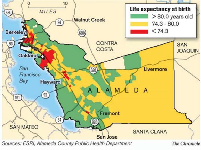 Figure 1: Alameda County California Life Expectancy By Census Tract.