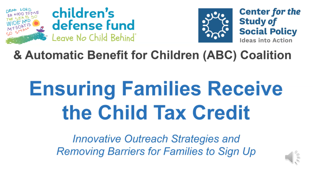 Ensuring Families Receive the Child Tax Credit webinar thumbnail.