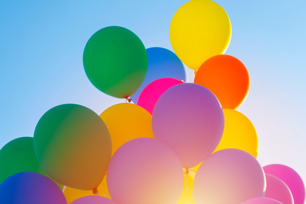 Colorful balloons and blue sky.