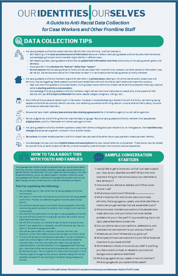 Our Identities, Ourselves: A Poster Guide to Anti-Racist Data Collection for Case Workers and Other Frontline Staff Our Identities, Ourselves: Guide to Anti-Racist Data Collection for Case Workers poster.