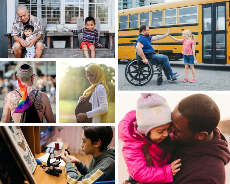 Collage of diverse people in daily life.