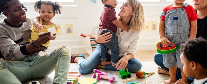 Diverse children enjoying playing with toys